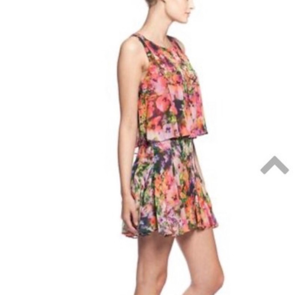 Nicole Miller Vio Viola Floral Box Pleated Pop Over Sleeveless Dress Size 4